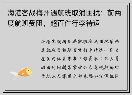 海港客战梅州遇航班取消困扰：前两度航班受阻，超百件行李待运