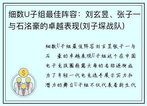 细数U子组最佳阵容：刘玄昱、张子一与石洺豪的卓越表现(刘子堔战队)